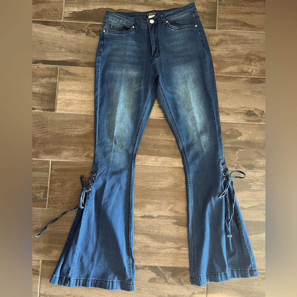 Venus Lace-up Flare Jeans, Size 12
